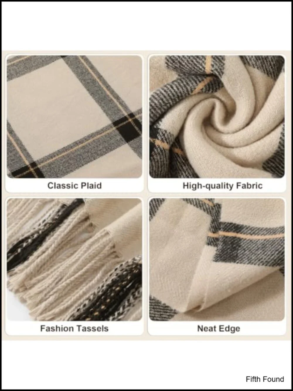 Oversized Plaid Blanket Scarf Shawl Wrap with Tassels